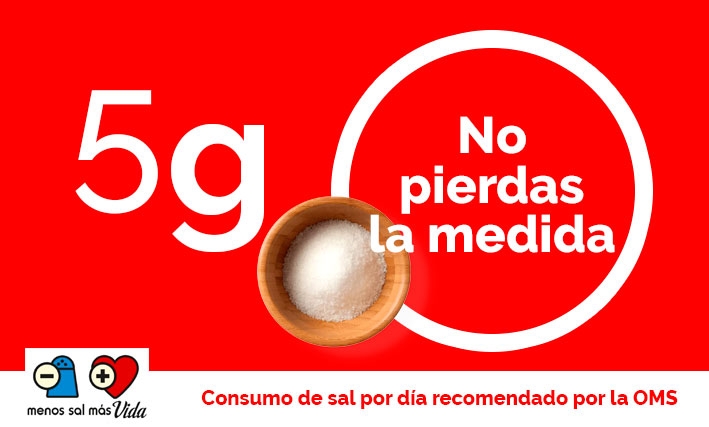Cantidad máxima de sal recomendada por la OMS Cantidad máxima de sal recomendada por la OMS